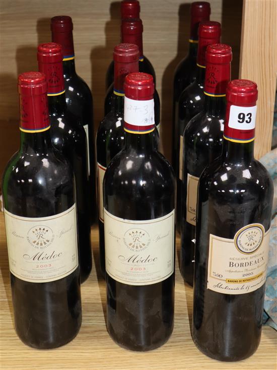 Four bottles of Lafite Baronde Rothschild Reserve Speciale Medoc, 2003, 2000 (3) and four Bordeaux, 2005